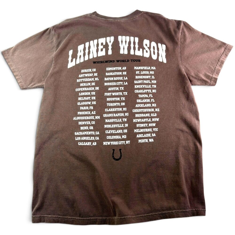 lainey wilson whirlwind world tour 2025 brown concert t shirt large tour dates - Picture 5 of 8